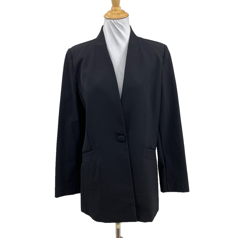 Cabi Blazer Womens 8 Black Dinner Long Sleeves One Button Gathered Back Jacket